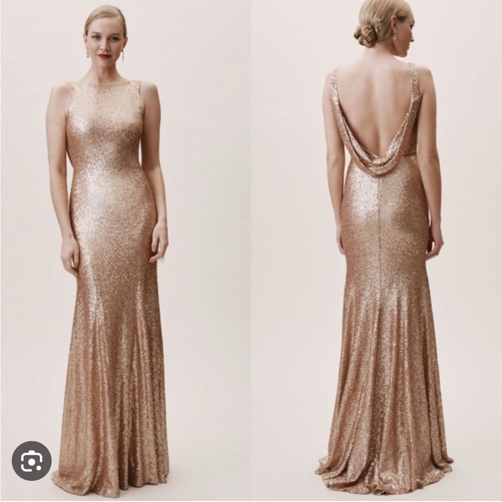 BHLDN x Theia Gemma Rose Gold Matte Sequins Dress 👗 - Picture 1 of 6